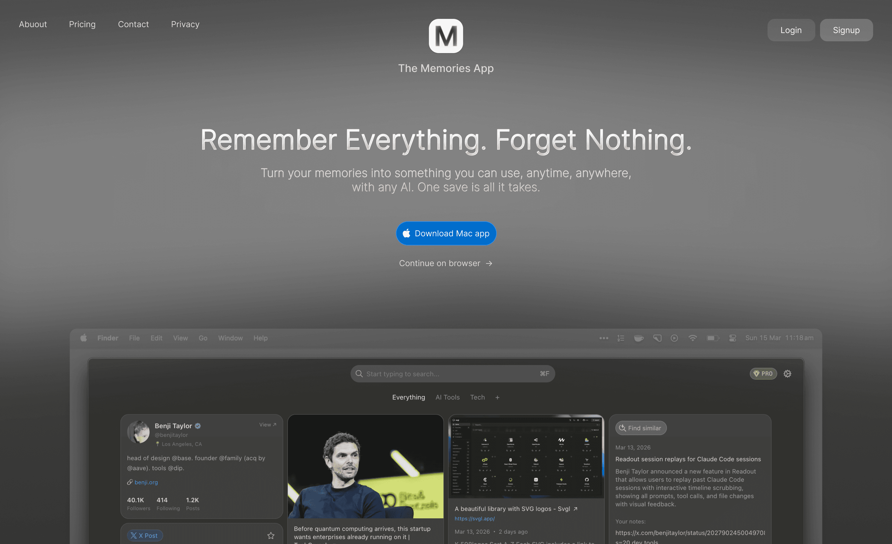 The Memory App — landing page