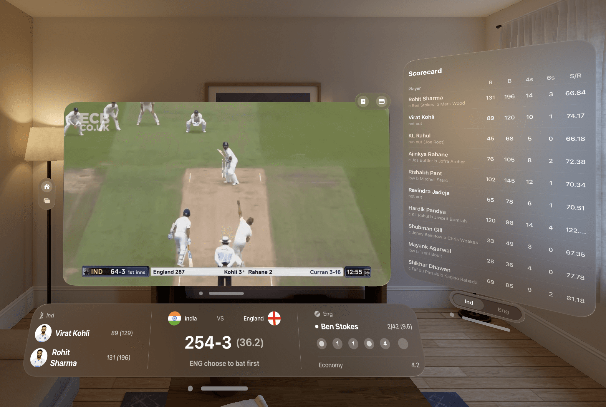 VisionOS Cricket — spatial UI